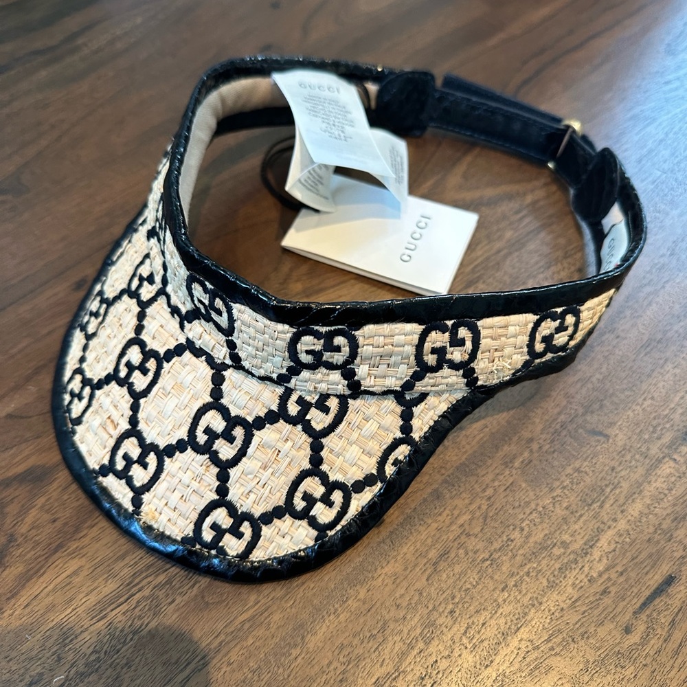 Gucci Raffia Wicker Snakeskin GG Visor Medium